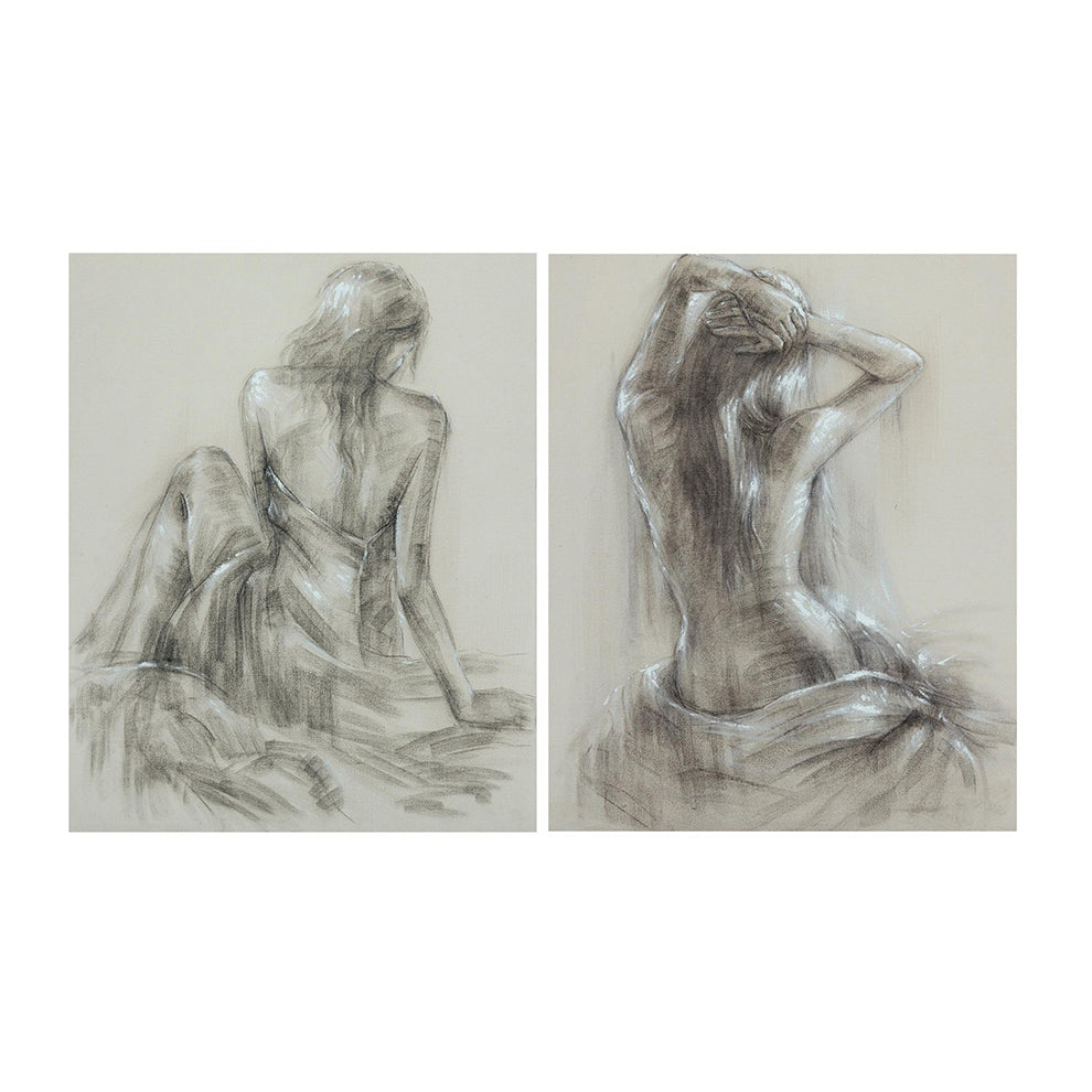 SULTRY I & II CHARCOAL SKETCH ON LINEN